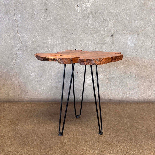 Mid Century Olive Wood Hairpin Leg Table