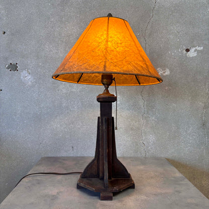 Art Deco Arts & Crafts Wood Lamp