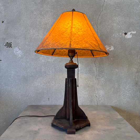 Art Deco Arts & Crafts Wood Lamp