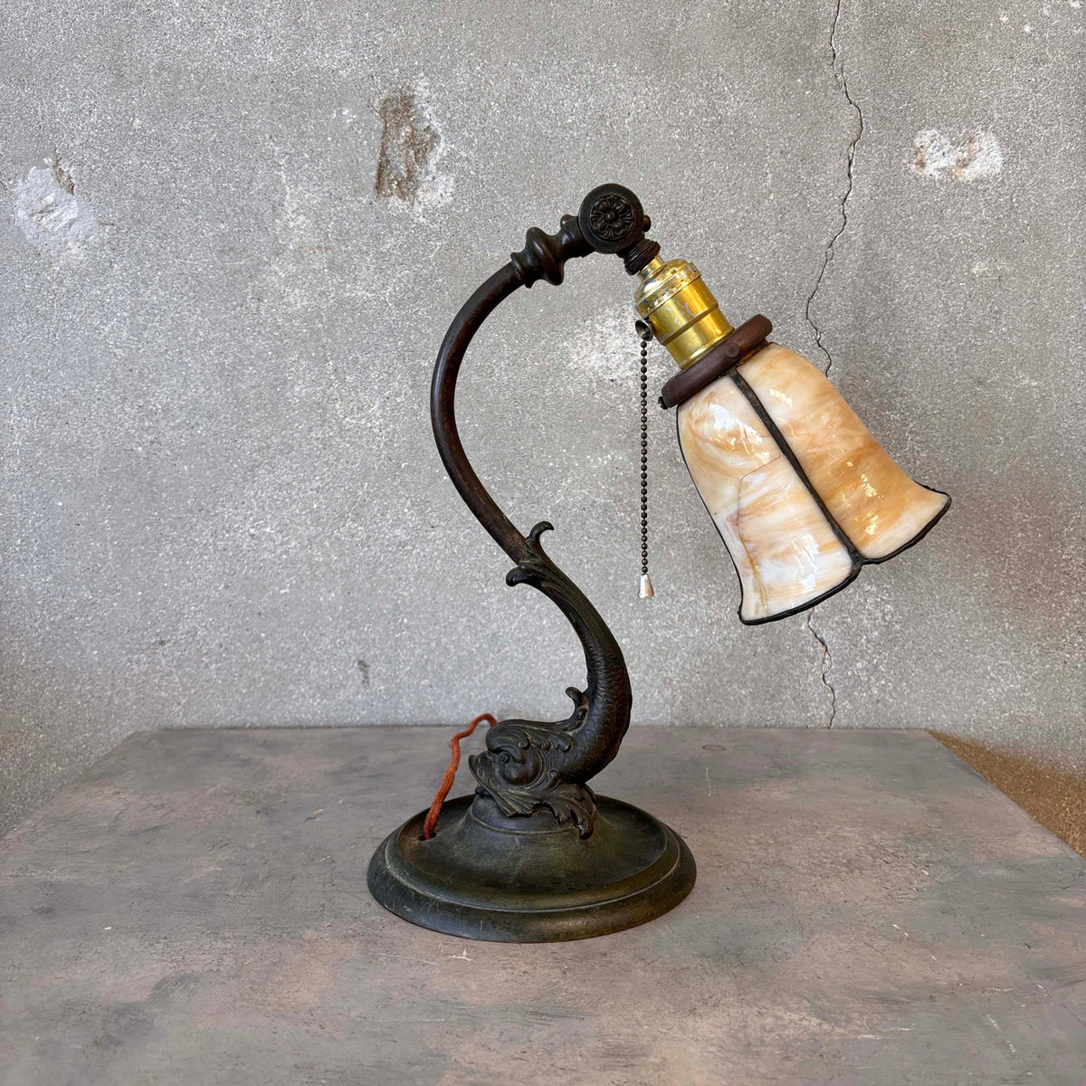 Brass Dolphin Antique Lamp w/ Adjustable Head