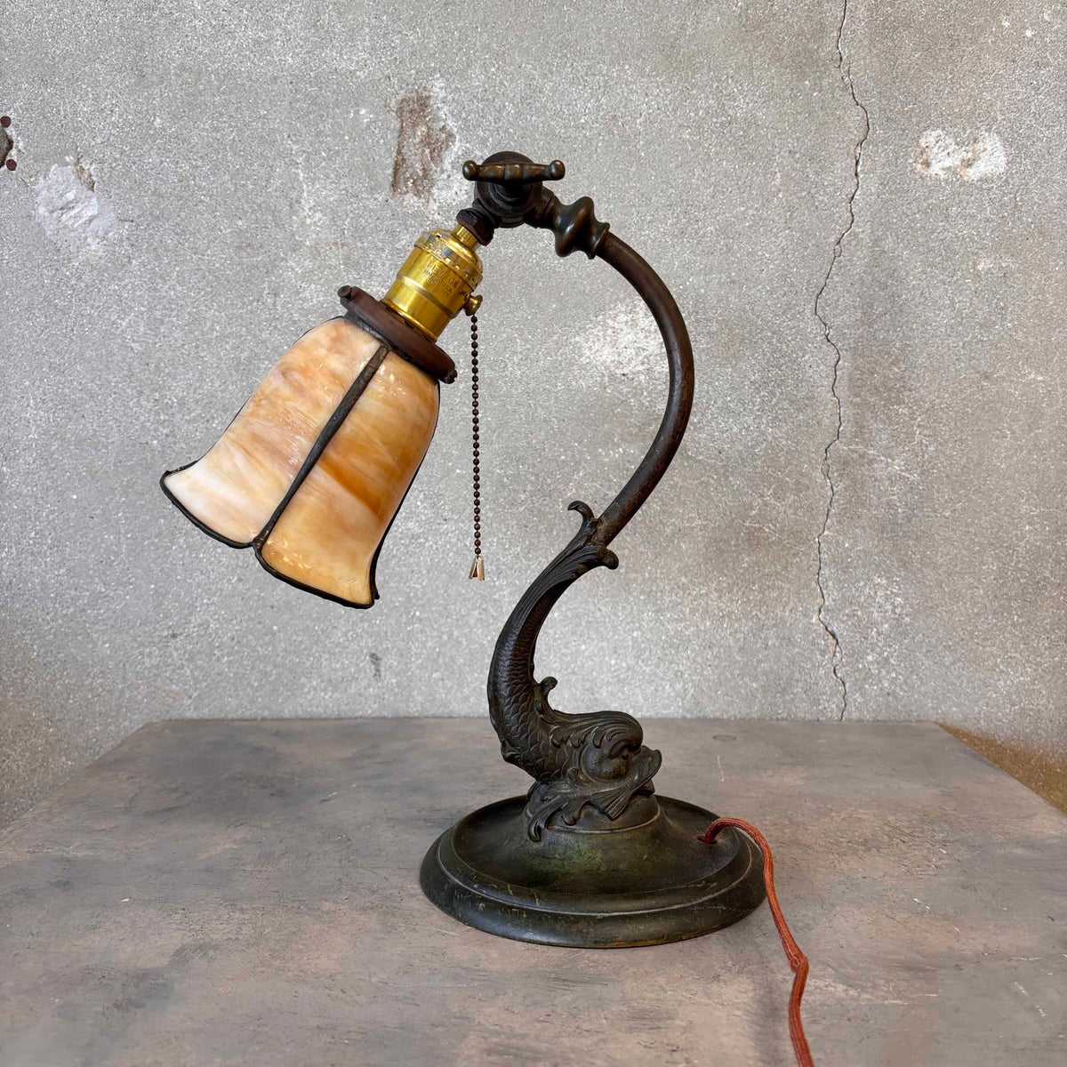 Brass Dolphin Antique Lamp w/ Adjustable Head