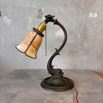 Brass Dolphin Antique Lamp w/ Adjustable Head