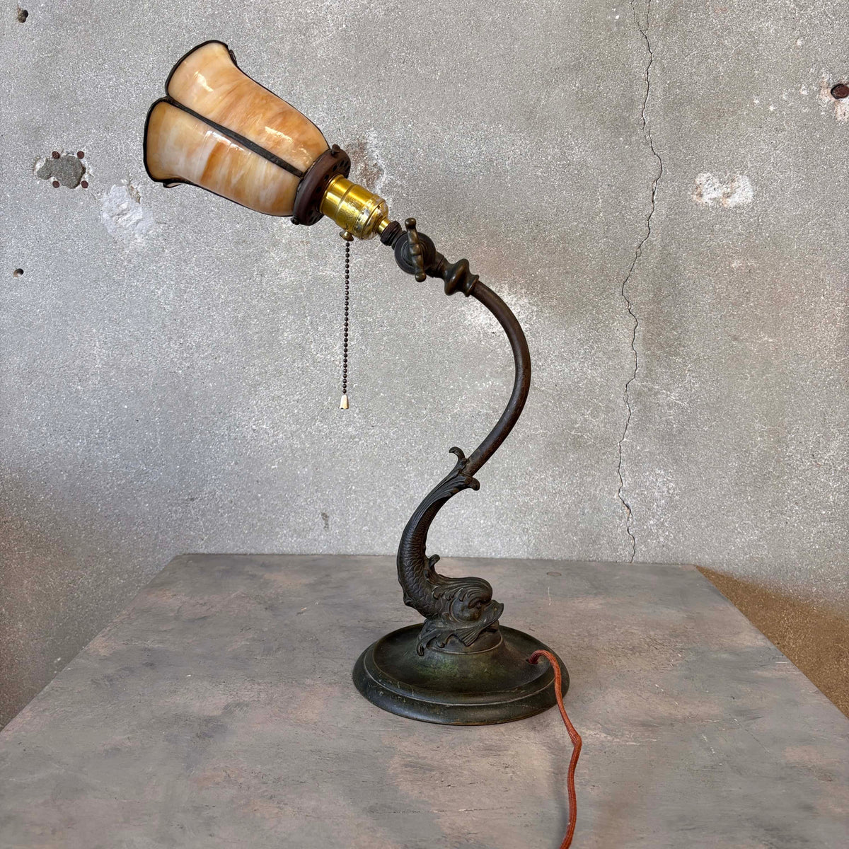 Brass Dolphin Antique Lamp w/ Adjustable Head