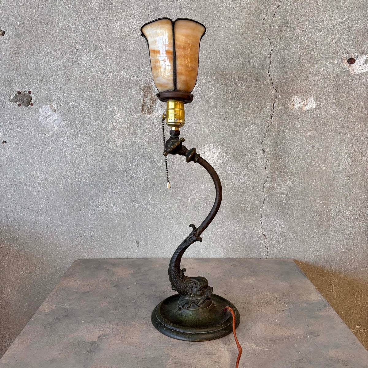 Brass Dolphin Antique Lamp w/ Adjustable Head