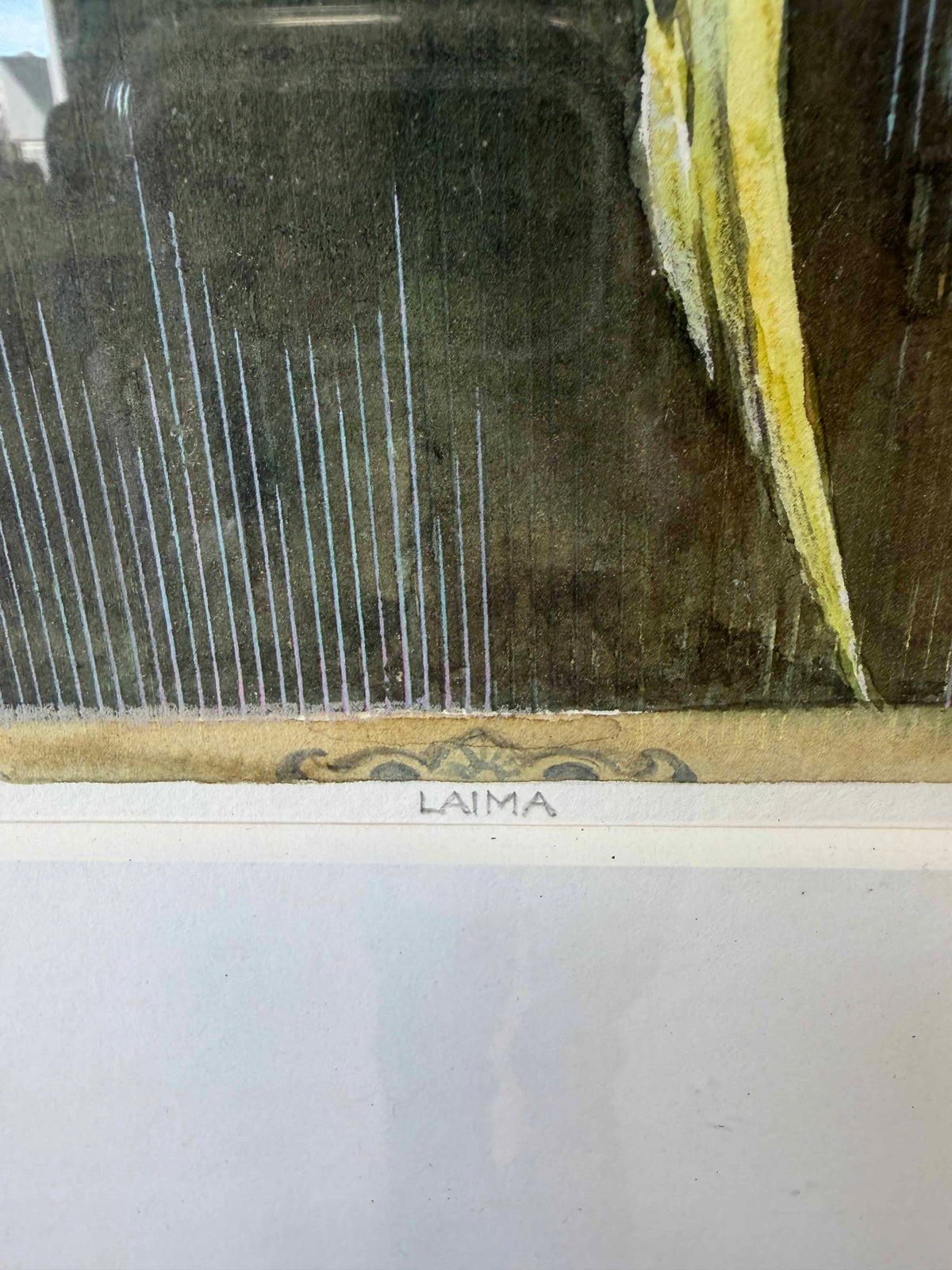 1990s Mixed Media Bird in Cage Signed Painting w/ Ornate Wood Frame