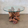 Mid Century Burl Wood & Glass Side Table
