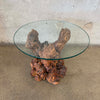 Mid Century Burl Wood & Glass Side Table