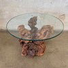 Mid Century Burl Wood & Glass Side Table