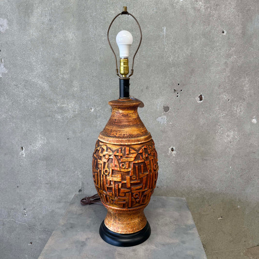 Epic 60s Brutalist Burnt Orange Ceramic Lamp