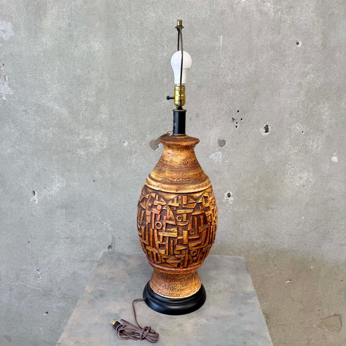 Epic 60s Brutalist Burnt Orange Ceramic Lamp