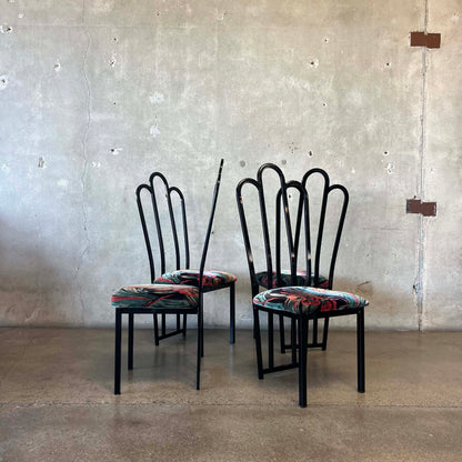 4 Vintage Post Modern Black/Floral Print Dining Chairs