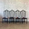 4 Vintage Post Modern Black/Floral Print Dining Chairs