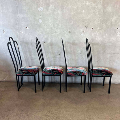 4 Vintage Post Modern Black/Floral Print Dining Chairs