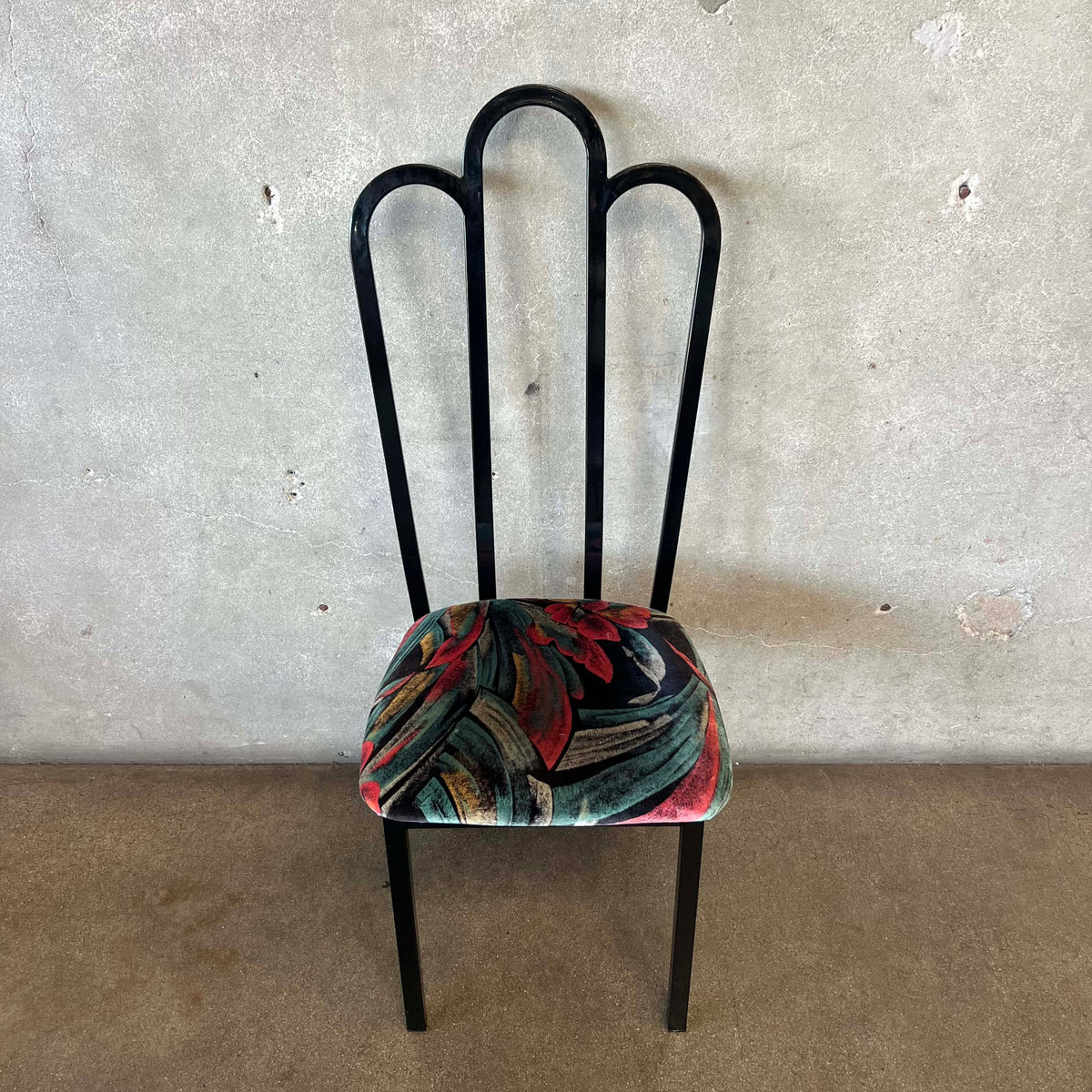 4 Vintage Post Modern Black/Floral Print Dining Chairs