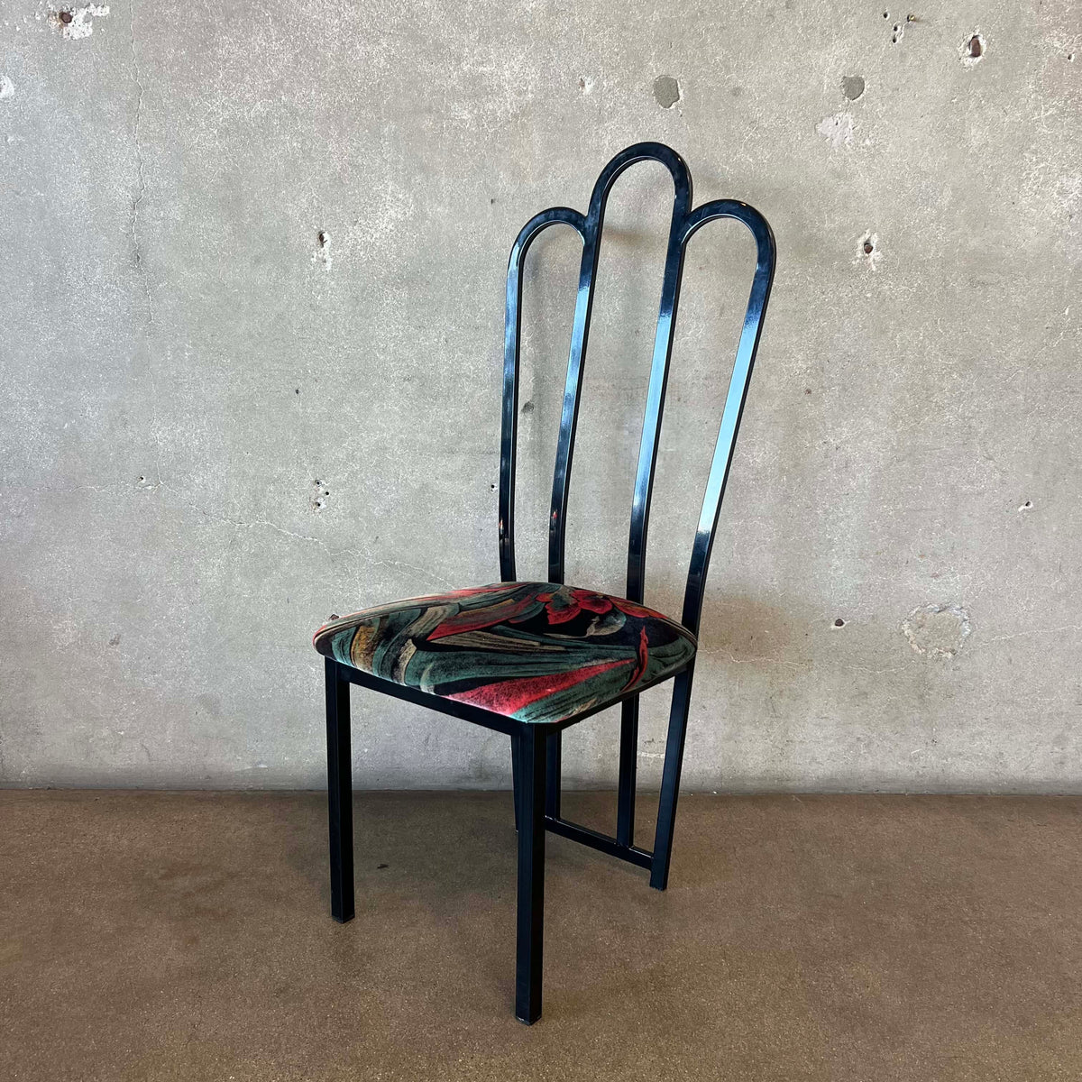 4 Vintage Post Modern Black/Floral Print Dining Chairs