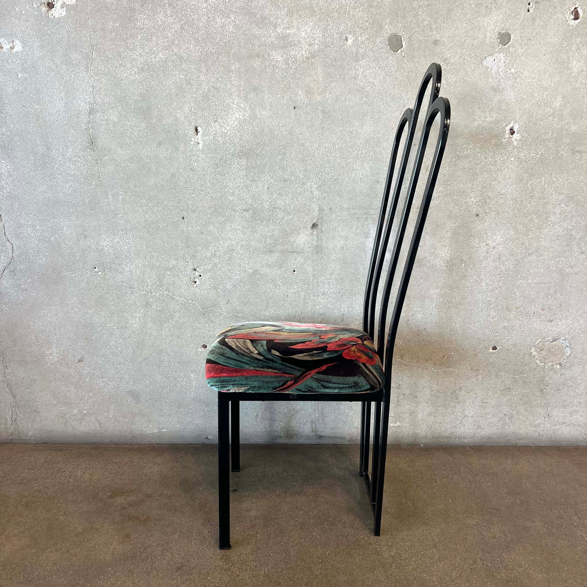 4 Vintage Post Modern Black/Floral Print Dining Chairs