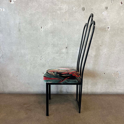 4 Vintage Post Modern Black/Floral Print Dining Chairs