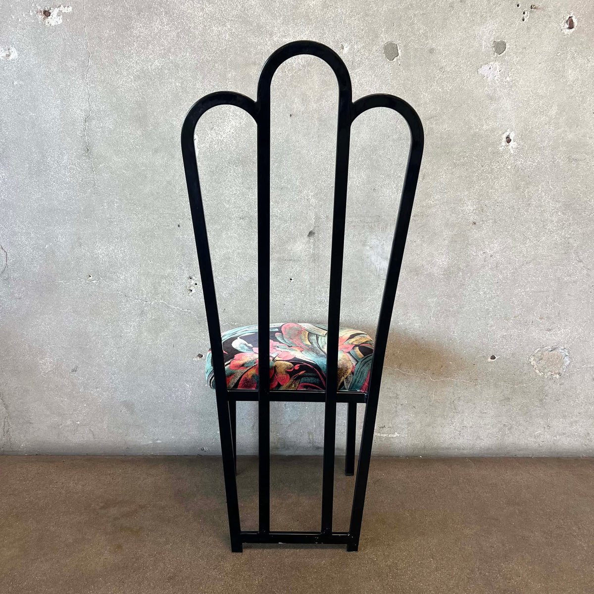 4 Vintage Post Modern Black/Floral Print Dining Chairs