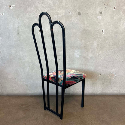 4 Vintage Post Modern Black/Floral Print Dining Chairs