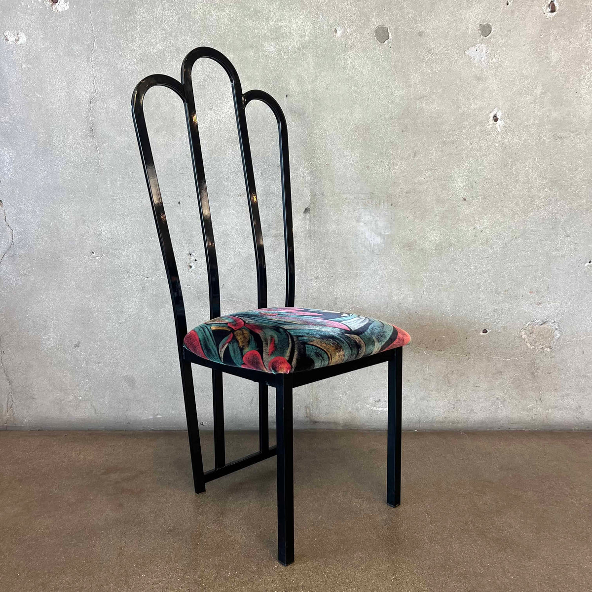 4 Vintage Post Modern Black/Floral Print Dining Chairs