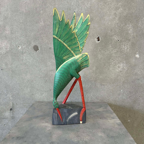 Vintage Carved Wood Crane Hand Painted