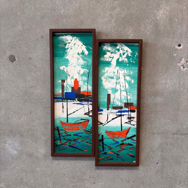 Pair of Vintage Mid Century Modern Paintings