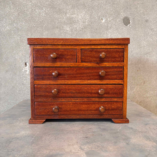 Vintage Inlaid Wood Five-Drawer Jewelry Chest
