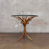 Vintage Italian Hollywood Regency Tole Gilded Iron Base Table w/ Glass Top