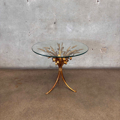 Vintage Italian Hollywood Regency Tole Gilded Iron Base Table w/ Glass Top