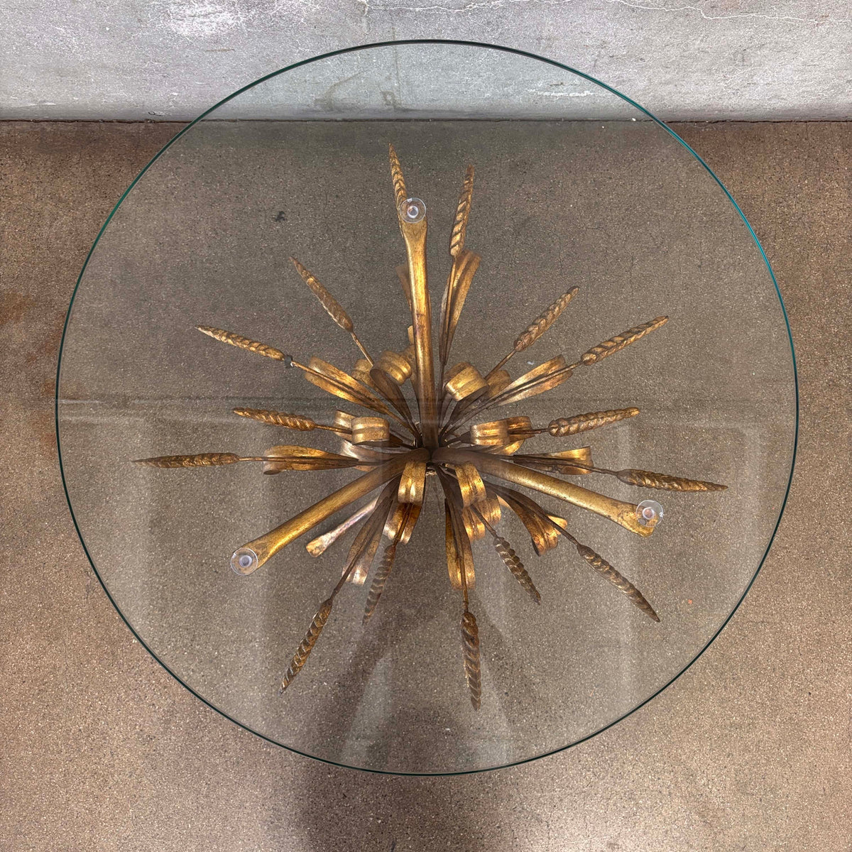 Vintage Italian Hollywood Regency Tole Gilded Iron Base Table w/ Glass Top