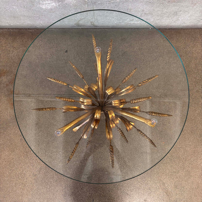 Vintage Italian Hollywood Regency Tole Gilded Iron Base Table w/ Glass Top