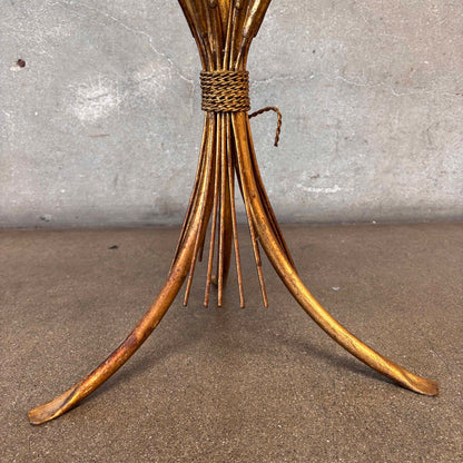 Vintage Italian Hollywood Regency Tole Gilded Iron Base Table w/ Glass Top