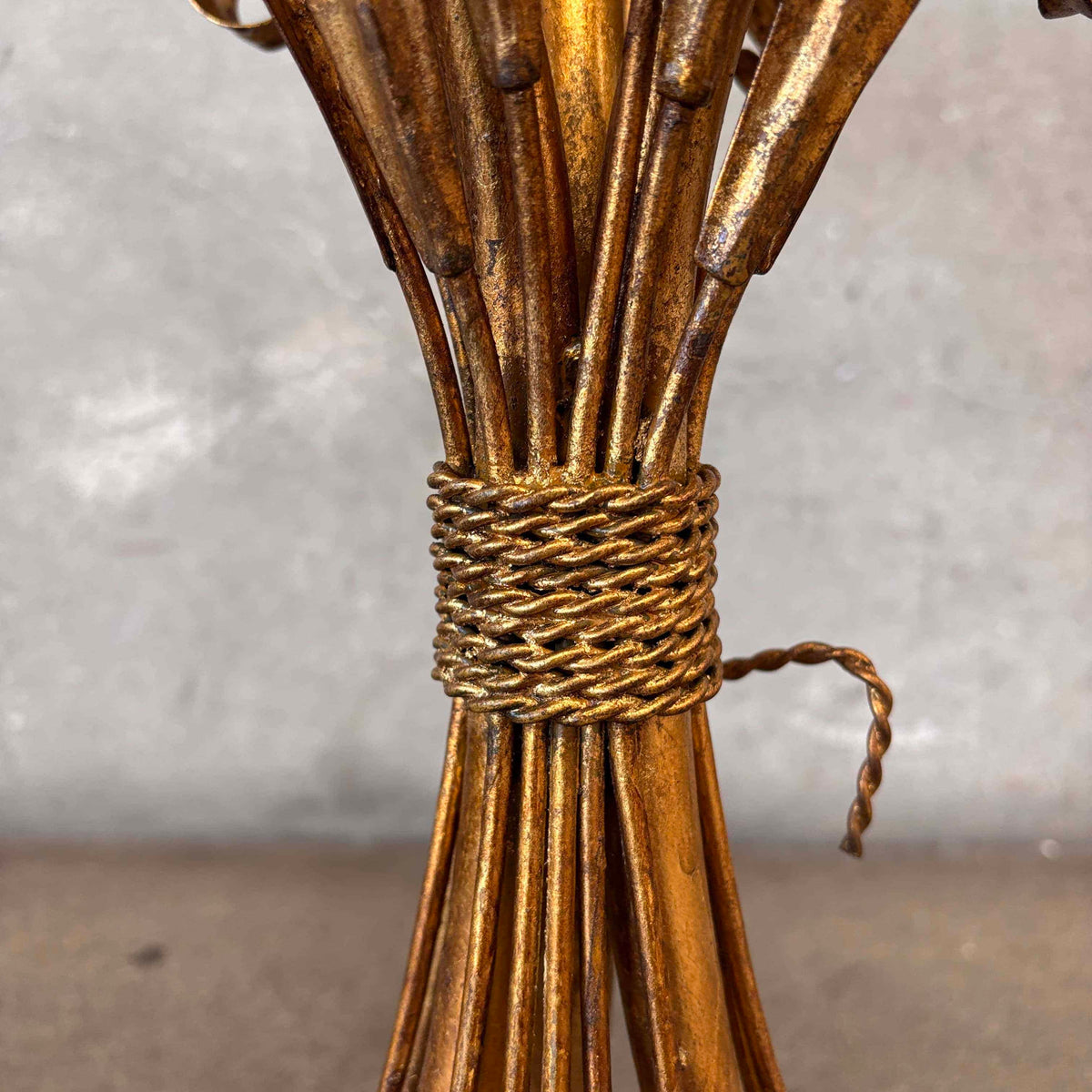 Vintage Italian Hollywood Regency Tole Gilded Iron Base Table w/ Glass Top