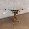 Vintage Italian Hollywood Regency Tole Gilded Iron Base Table w/ Glass Top