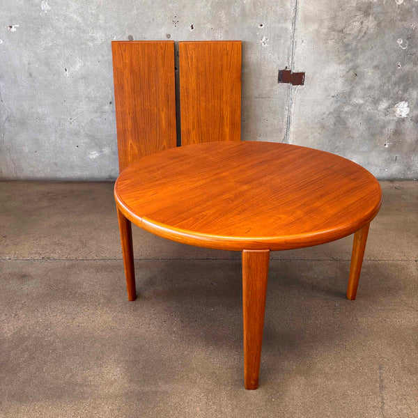 Vintage Danish Teak Round Expandable Dining Table