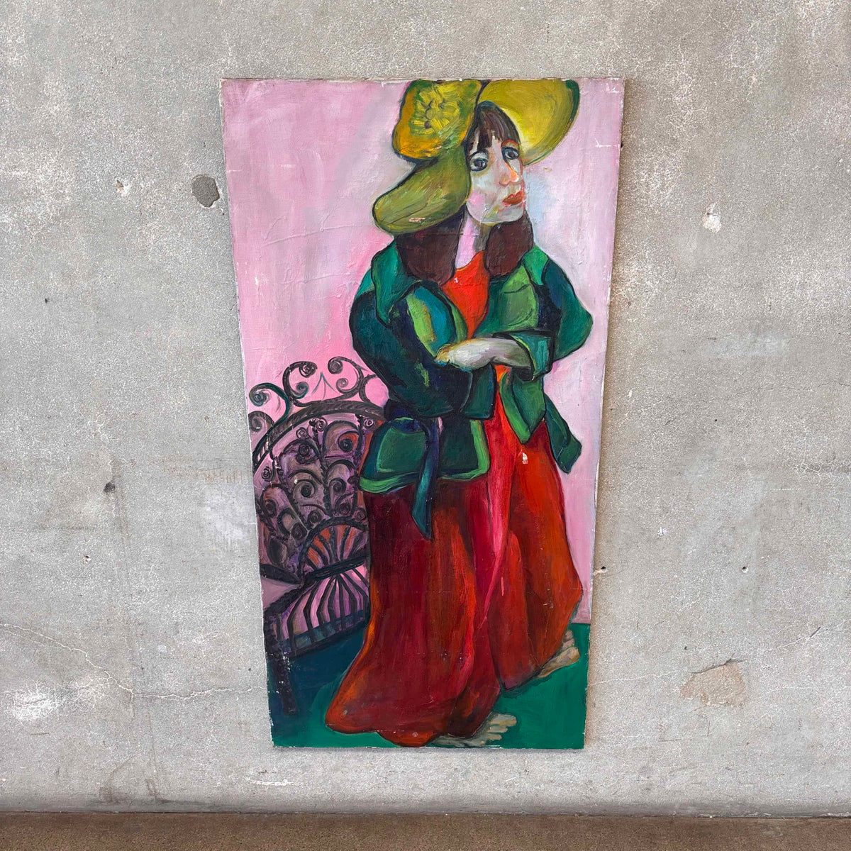 Vintage Acrylic Painting on Canvas of a Woman