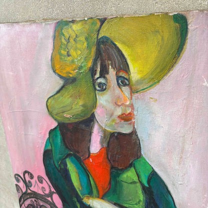 Vintage Acrylic Painting on Canvas of a Woman