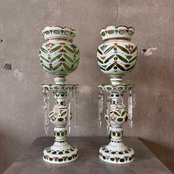 Pair of Green Czeck Glass Lamps