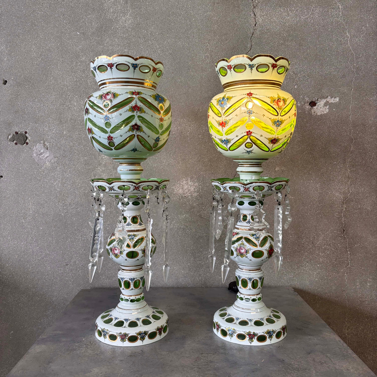 Pair of Green Czeck Glass Lamps