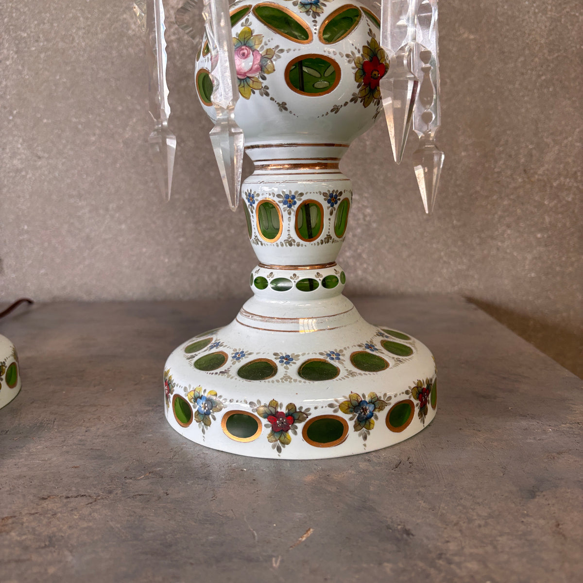 Pair of Green Czeck Glass Lamps