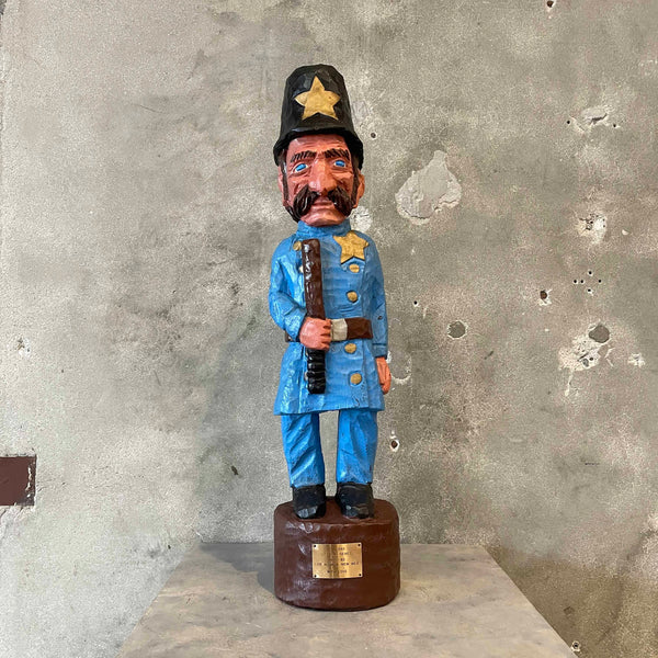 1980's Hand Carved Wood Police Office Sculpture
