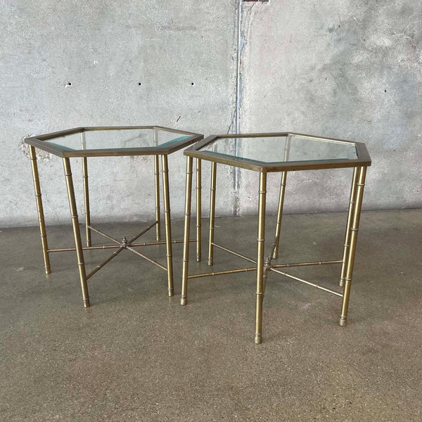 Pair of Mastercraft Brass Hexagon Tables