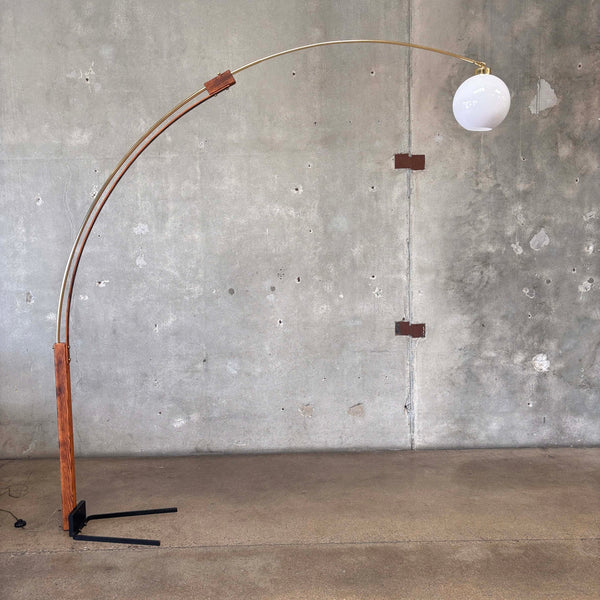 1970's Nova of California Oak & Gold Extra Tall Arc Lamp