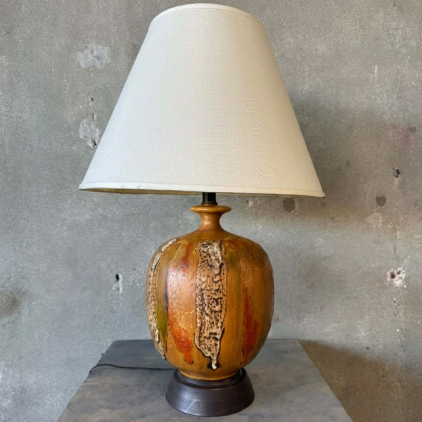 60's Lava Flow Ceramic Lamp With Shade