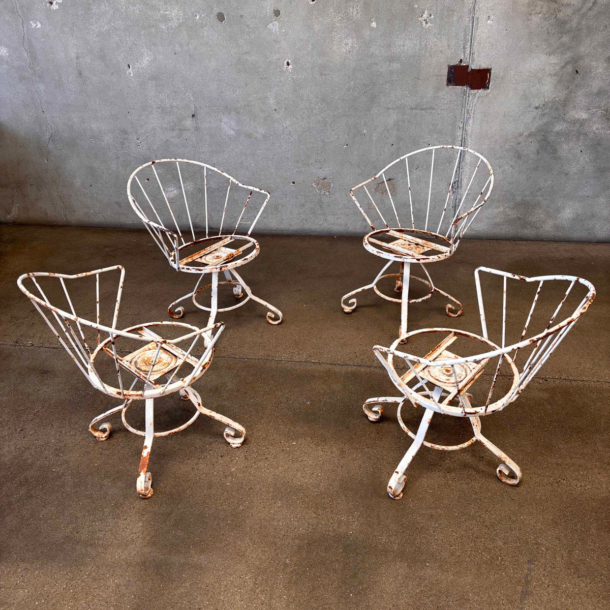 Set of Four Vintage Garden Wrought Iron Chairs