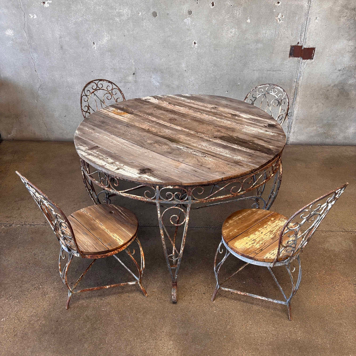 Vintage Garden Wrought Iron & Wood Dining Set