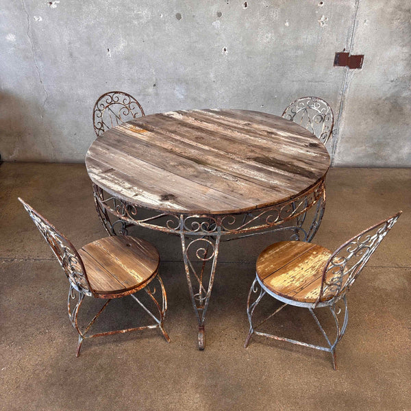 Vintage Garden Wrought Iron & Wood Dining Set