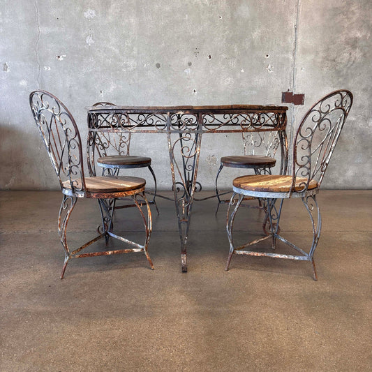 Vintage Garden Wrought Iron & Wood Dining Set