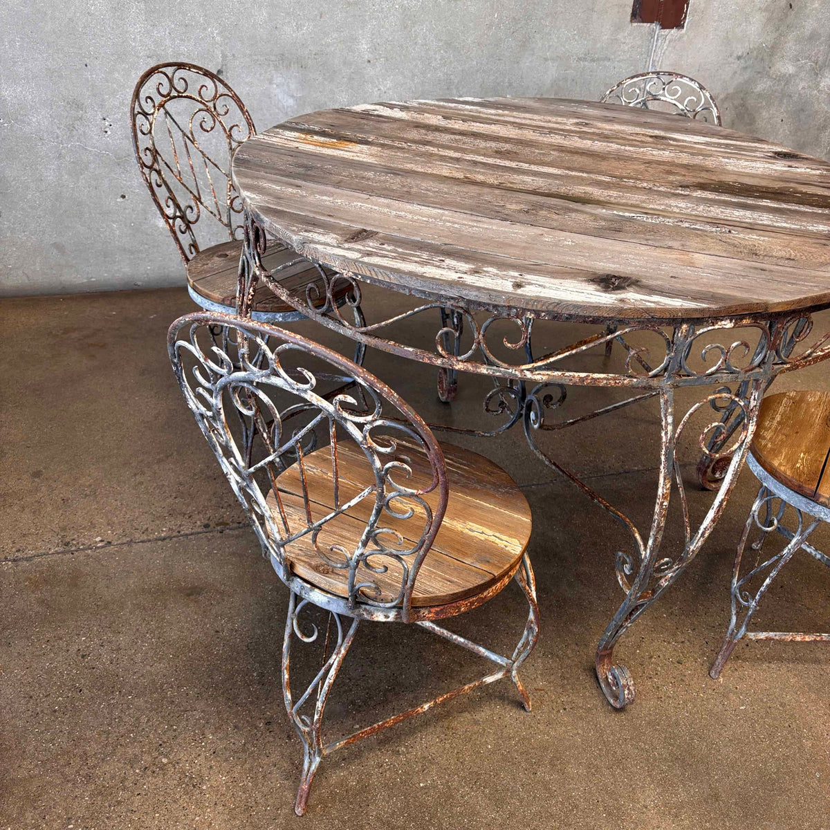 Vintage Garden Wrought Iron & Wood Dining Set