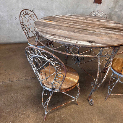 Vintage Garden Wrought Iron & Wood Dining Set